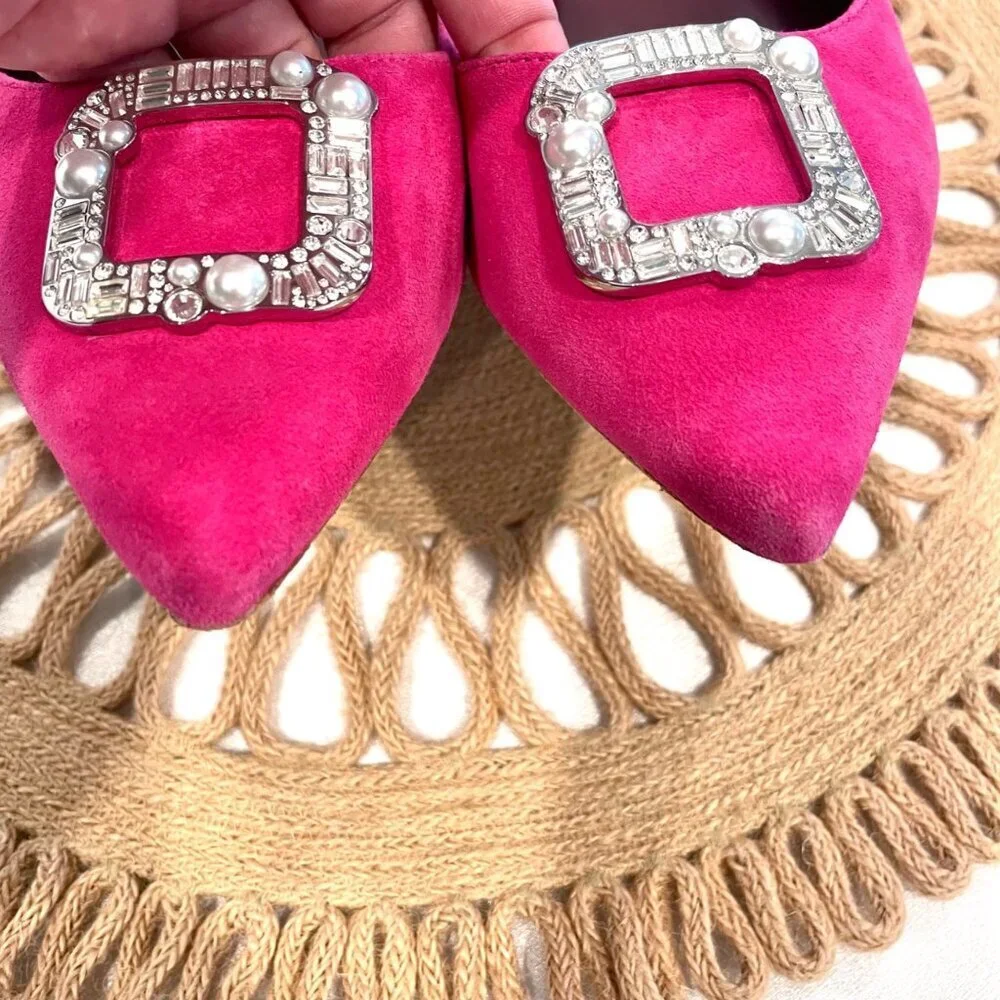 Kate Spade Buckle Up Pink Suede Flats Size 9.5